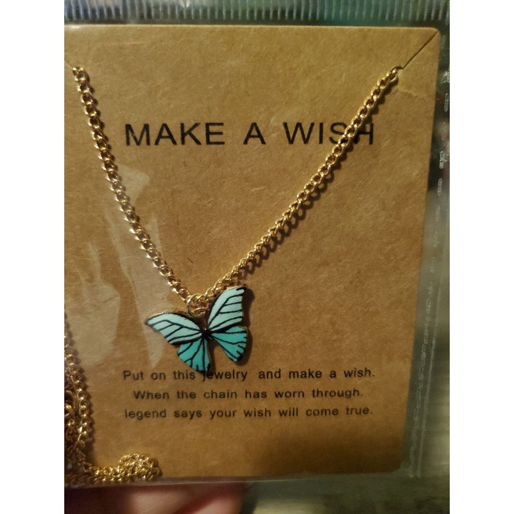 Butterfly Necklace, Teal, Gold Chain